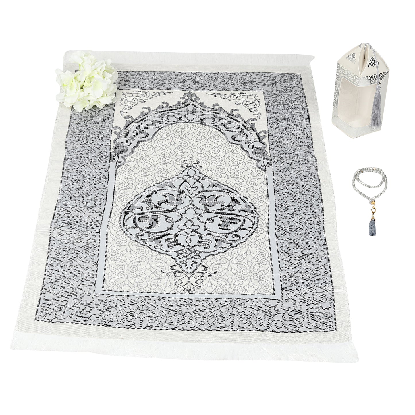 Iman Store - White Islamic Lantern shape Prayer Mat Gift Box | Islamic Gift | Eid Gift | Ramadan Favors
