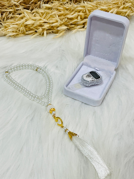 White Turkish Tasbeeh and Counter | Gift Set