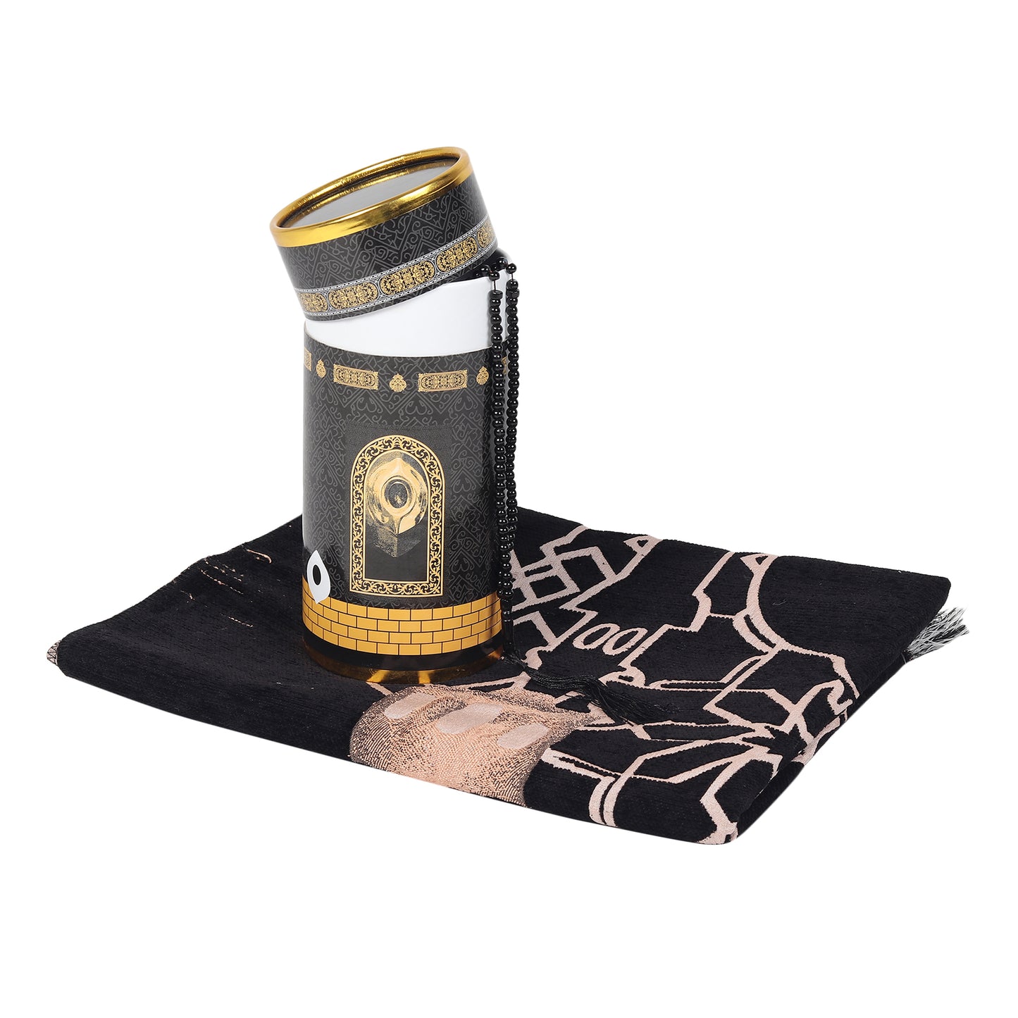 Intricate Kaaba Design Cylinder Gift Box with Muslim Prayer Rug & Pray ...