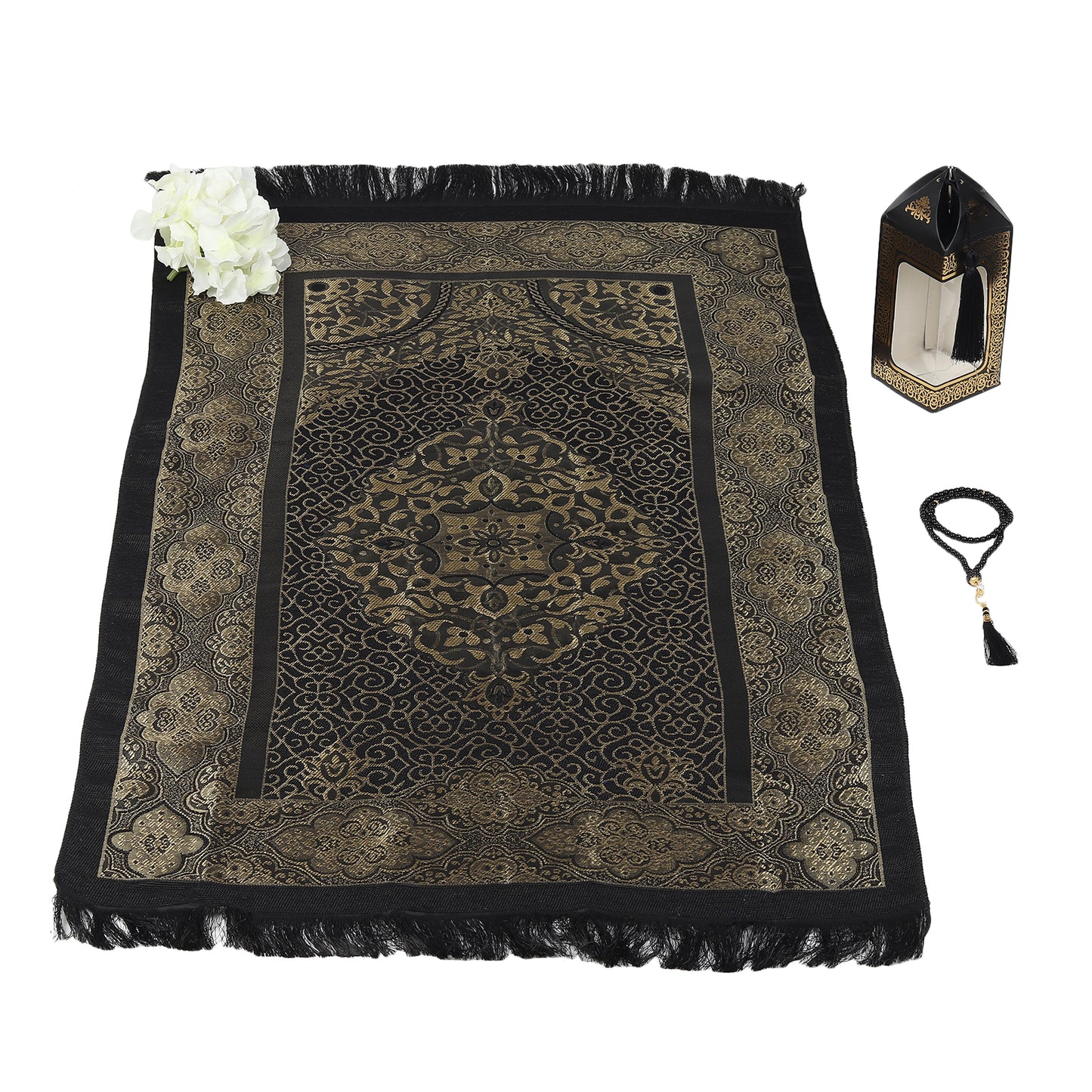 Iman Store - Black Islamic Lantern shape Prayer Mat Gift Box | Muslim Birthday Gift, Eid |Ramadan Gift | Ameen Favors